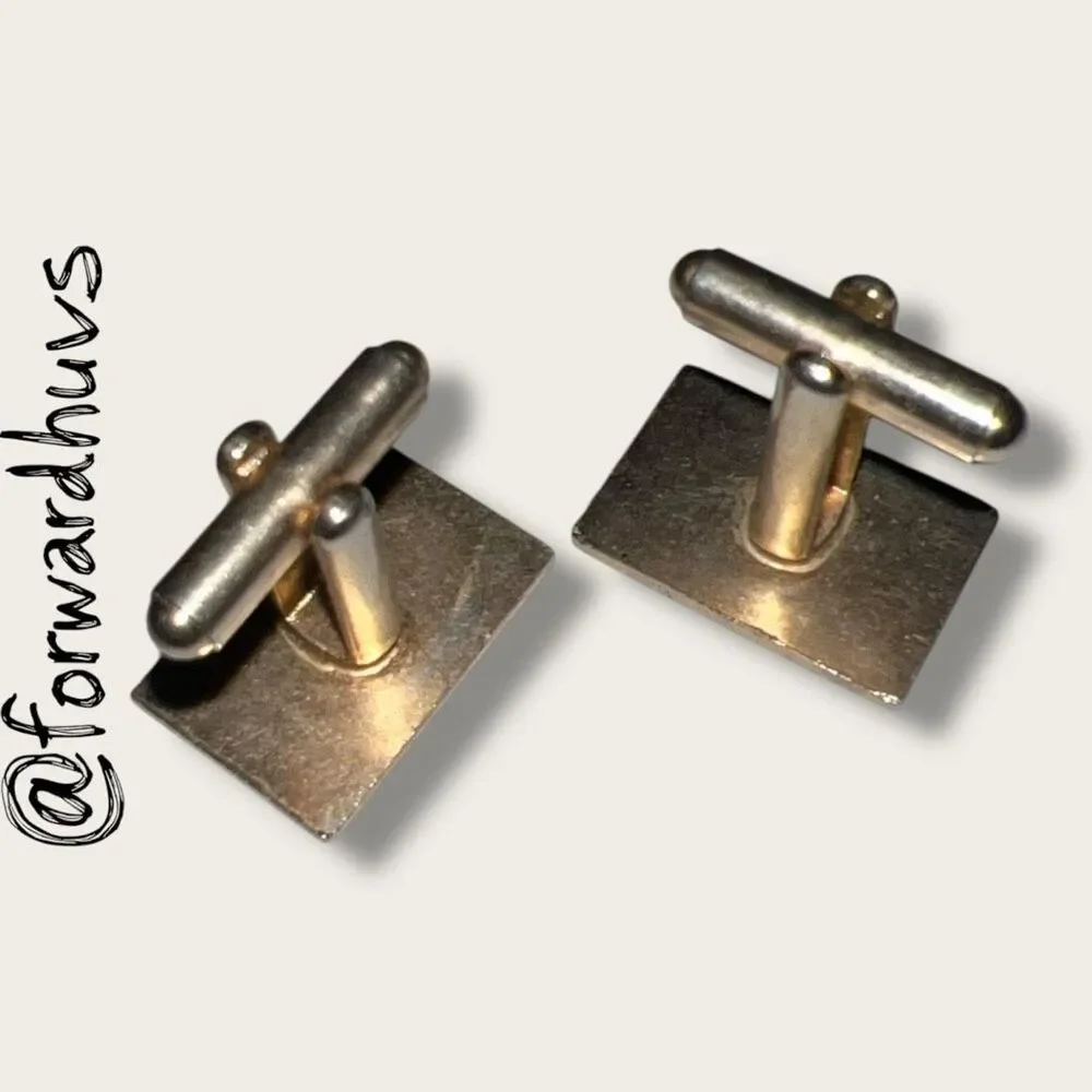 Vintage Rectangular Gold Tone Cufflinks 3/4 Inch - Worn Plating